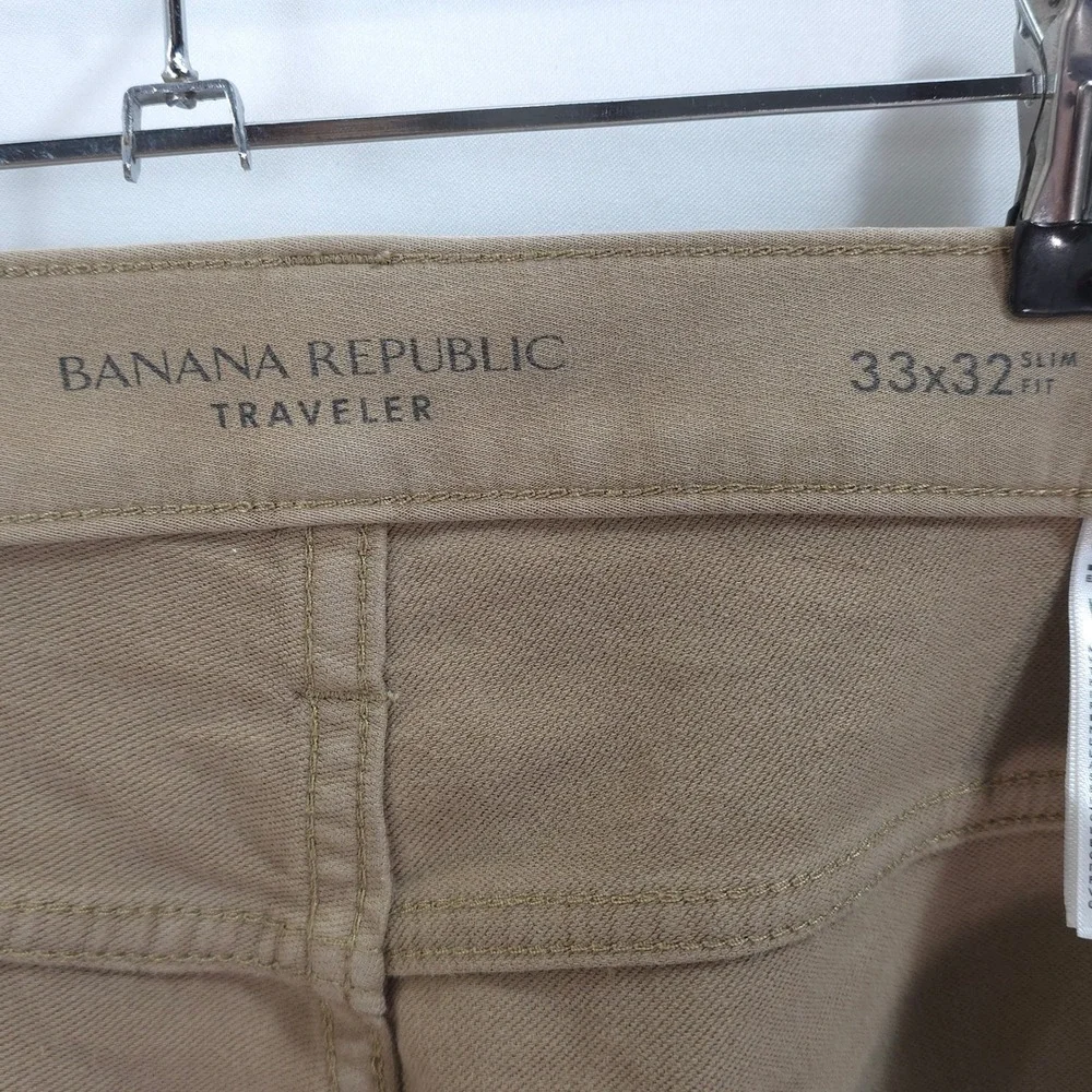 Banana‎ Republic Traveler Pants Mens 33x32 Slim Fit Stretch Khaki Classic Modern